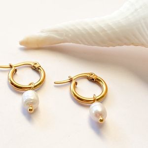 Earearrings, stainless steel, river pearl